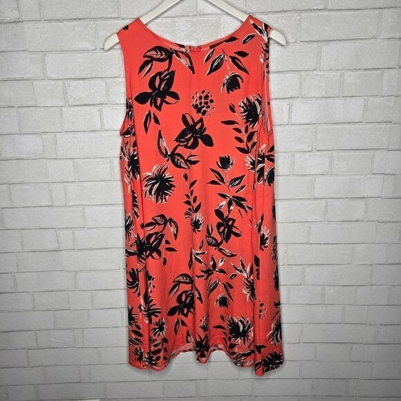 Halogen Coral Black Floral Scoop Neck Sleeveless Dress - Picture 1 of 5